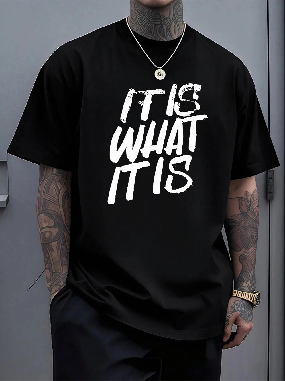 It Is What It Is Art Letter Prints Cotton T-Shirts Mens Summer Soft Oversize T Shirt O-Neck Short Sleeve Tops Basic Male Clothes