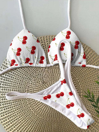 Printed Halter Wrinkled Bikinis Mini Micro Thong Bikini Female Swimsuit Women Swimwear Two-pieces Bikini Set Bathing Suit Swim