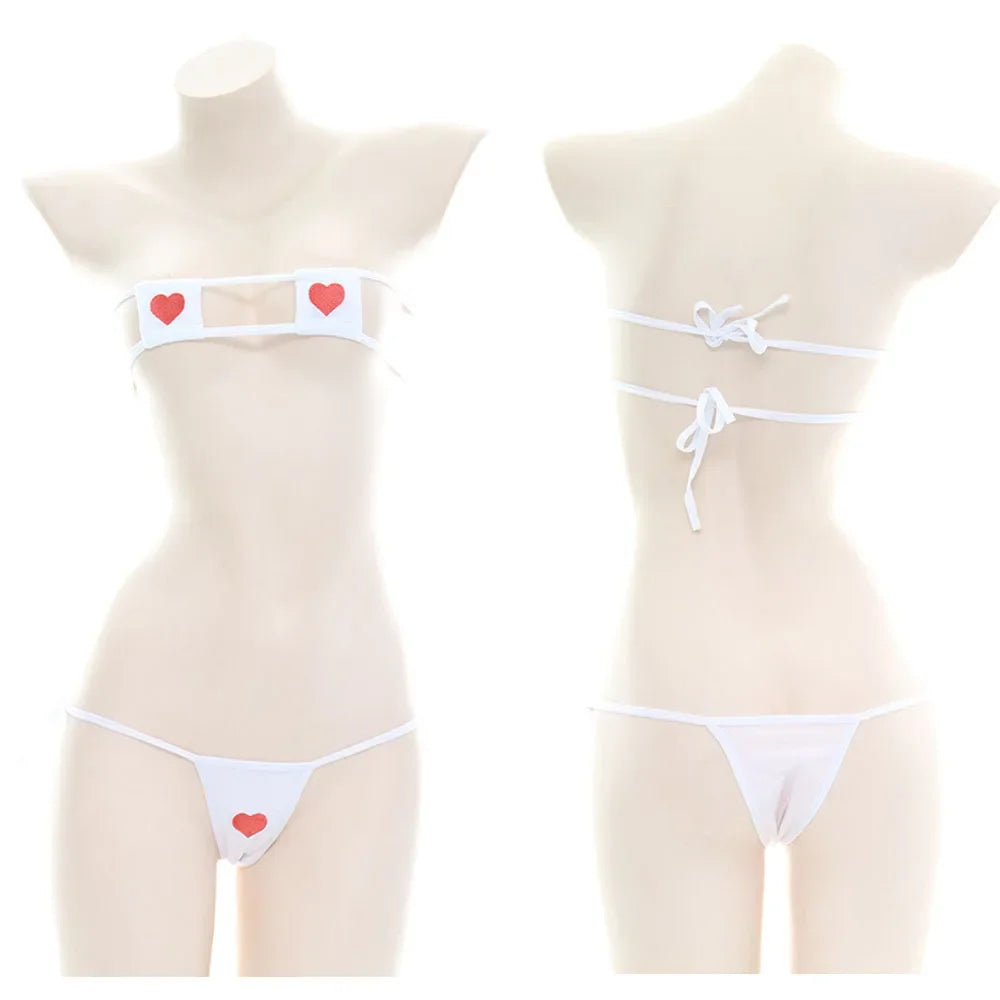 Japanese Sexy Lingerie Lolita Kawaii Mosaic Cartoon Anime Mini Bikini Adult Cosplay Erotic Costumes Bra Women Underwear Set