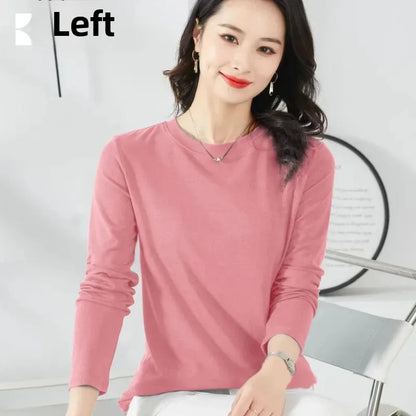 Korean Style Women's round Neck Long Sleeve Base Shirt Early Autumn New Pure Color Threaded Top Trendy T-shirt Slim Fit