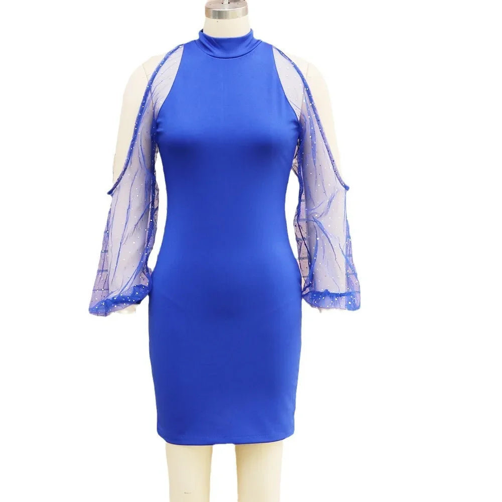 Women's Fashion Slim Fit Tulle Splice Dress Elegant Personality Winter New Arrival Cross-Border Style Bodycon Mini Dress