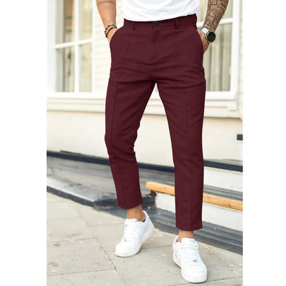 Men's Casual Pure Color Double Fold Line West Pants Spring Summer Autumn Fashion City Style Cotton Polyester Blend Leisure Tr...