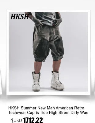 HKSH Men's Tide Classic Thicken Pure Cotton Fleece Harem Pants Suspension Sports Casual Trousers Dark Chic Grey RO Style HK1394