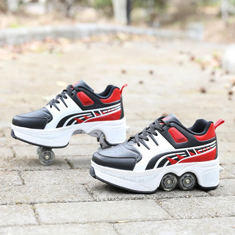 Size 33 34 35 - 44 Deformation Roller Skates Shoes Double Row 4-Wheel Skates Roller Shoes Dual-Purpose Roller Sneakers Shoes
