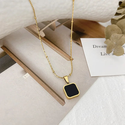 316L Stainless Steel Black Shell Square Pendant Necklace for Women New Fashion Lady Gift Neck Chain Jewelry Collier Femme