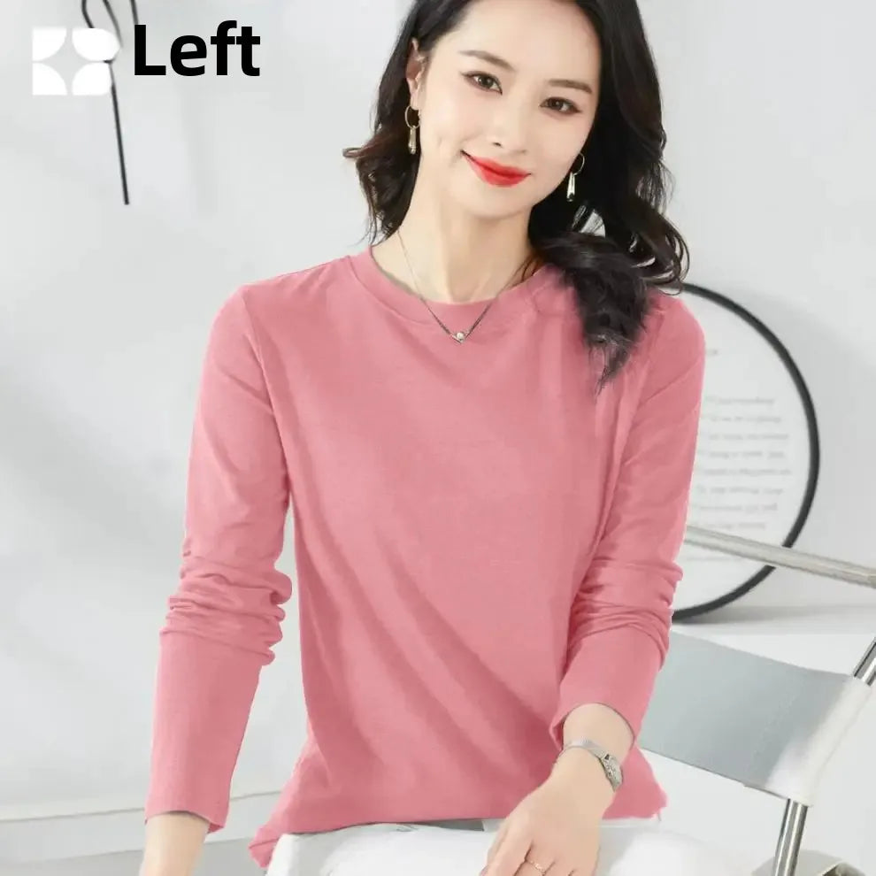 Korean Style Women's round Neck Long Sleeve Base Shirt Early Autumn New Pure Color Threaded Top Trendy T-shirt Slim Fit