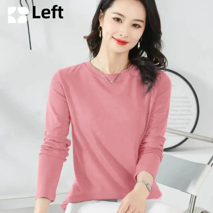 Korean Style Women's round Neck Long Sleeve Base Shirt Early Autumn New Pure Color Threaded Top Trendy T-shirt Slim Fit