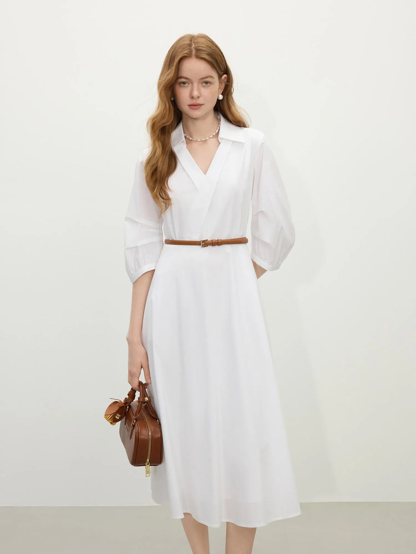 FSLE Autumn Women Wedding Guest Dress Spring Long Sleeves Dress Three-quarter Sleeve Cotton Elegant 2025 Slim Waist  Dress