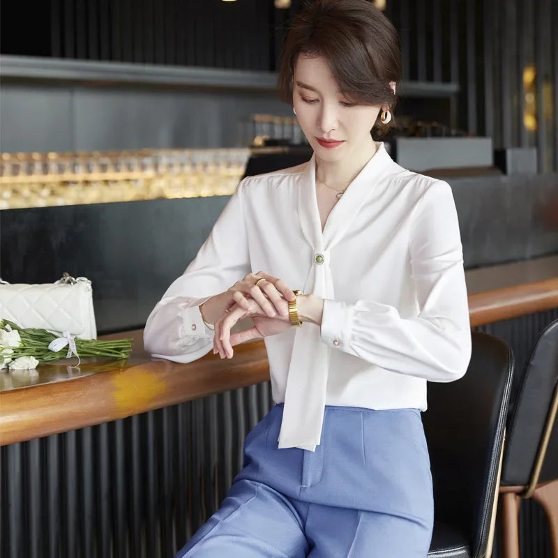 Women's Summer Professional White Shirt Short Sleeves Hotel Front Desk Workwear Korean Style OL Business Shirt White Collar Work