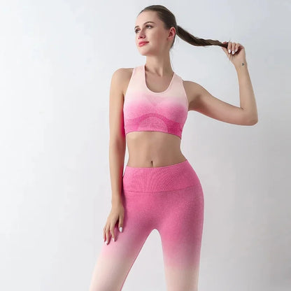 Summer Thin Yoga Trousers High-Waisted Push-Up Peach Hip Pants Gradient Tight Running Training Fitness Sport Suit