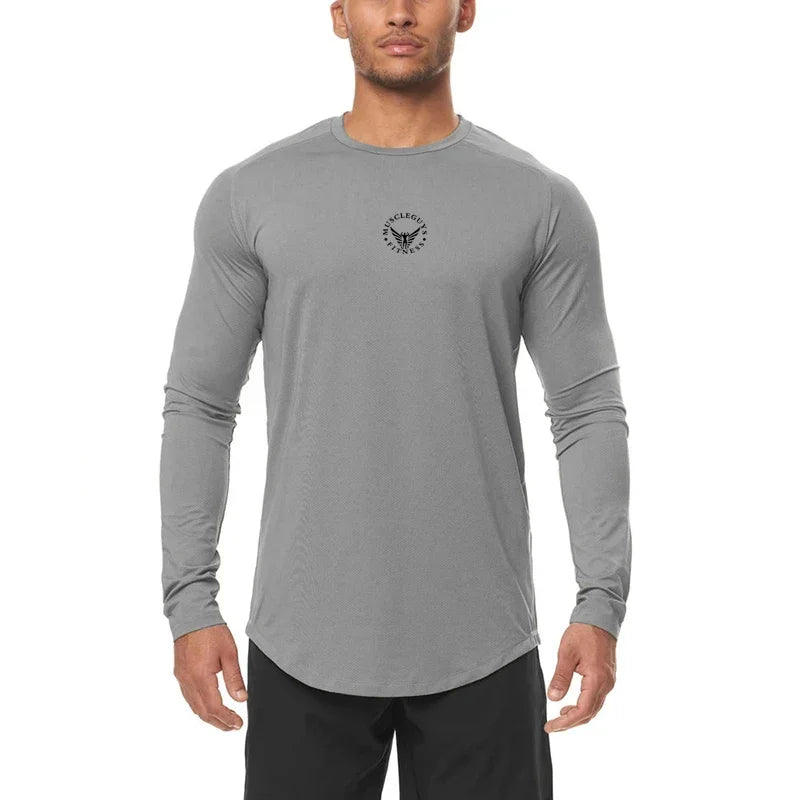 Mens Gym Mesh Quick-drying Clothing Cool Fitness Casual Clothing Fitness Comfortable Fashion Long Sleeve Slim Sporting Tshirt