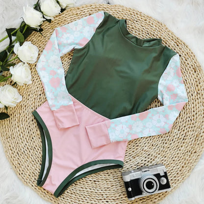 Women's Swimsuit 2024 Long Sleeve Rash Guard Bikini Surfing Suit One Piece Bodysuit Print Brasileño Push up Monokini Swimwear