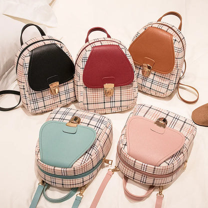 Fashionable Korean Style Small Backpack Hot Sale Of The Season Checkered Crossbody Bag Single Shoulder Phone Bag PU Material...