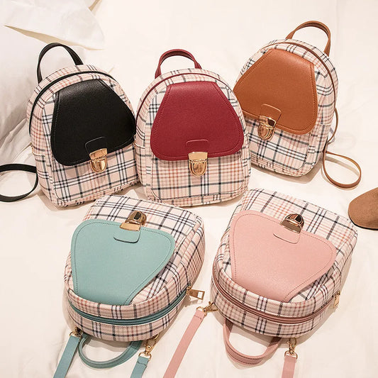 Fashionable Korean Style Small Backpack Hot Sale Of The Season Checkered Crossbody Bag Single Shoulder Phone Bag PU Material...