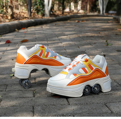 Size 33 34 35 - 44 Deformation Roller Skates Shoes Double Row 4-Wheel Skates Roller Shoes Dual-Purpose Roller Sneakers Shoes
