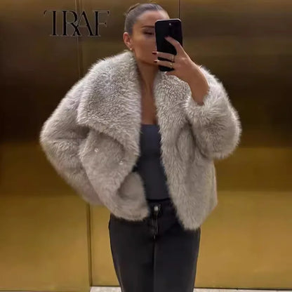 Women's Faux Fur Jacket Loose Long-Sleeved Coat Toca Fox Design Autumn/Winter 2025 Collection