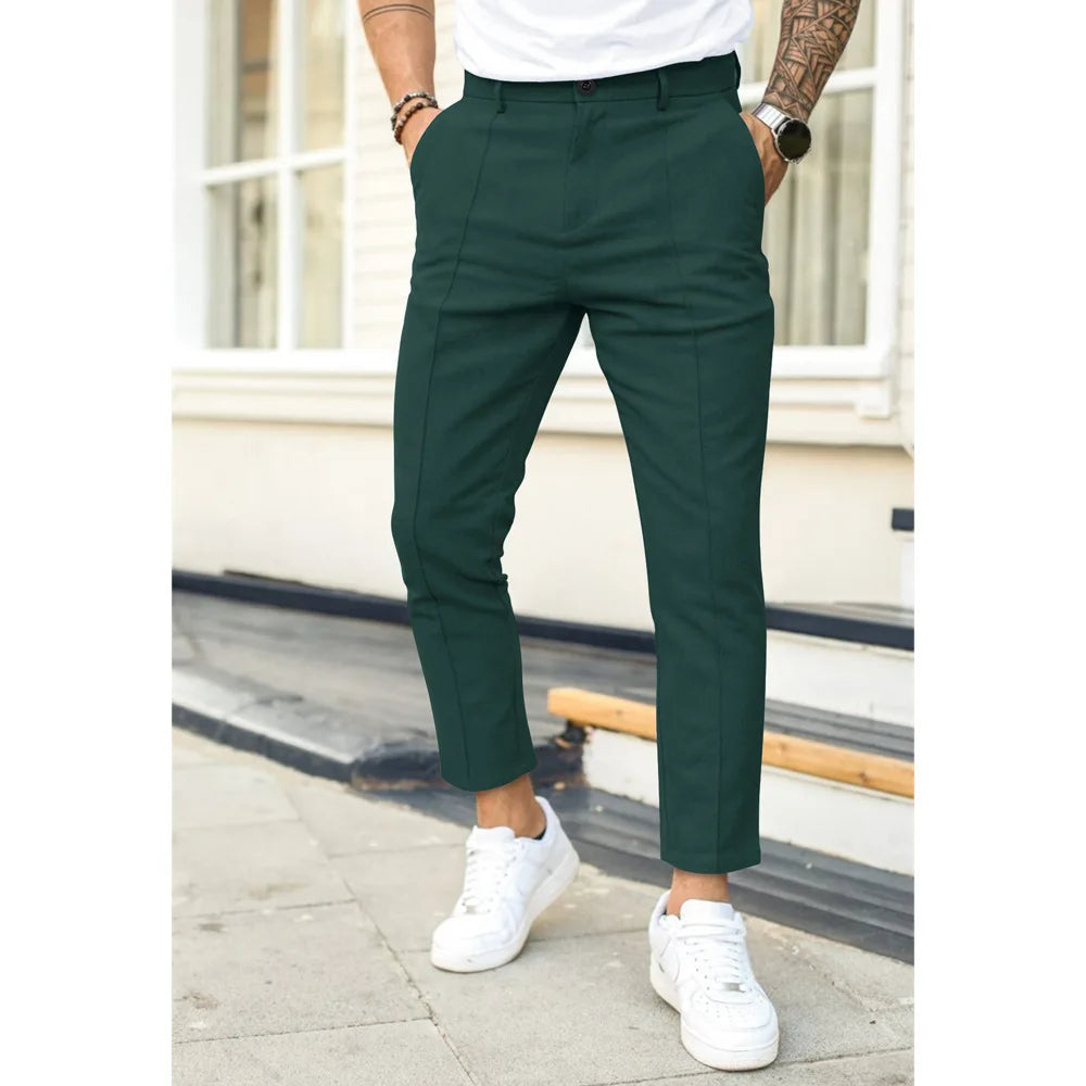 Men's Casual Pure Color Double Fold Line West Pants Spring Summer Autumn Fashion City Style Cotton Polyester Blend Leisure Tr...