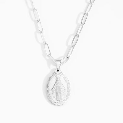 Stainless Steel Virgin Mary Necklace For Women Gold/Silver Color Metal Virgen Maria Medalla Cross Necklace Choker Religious
