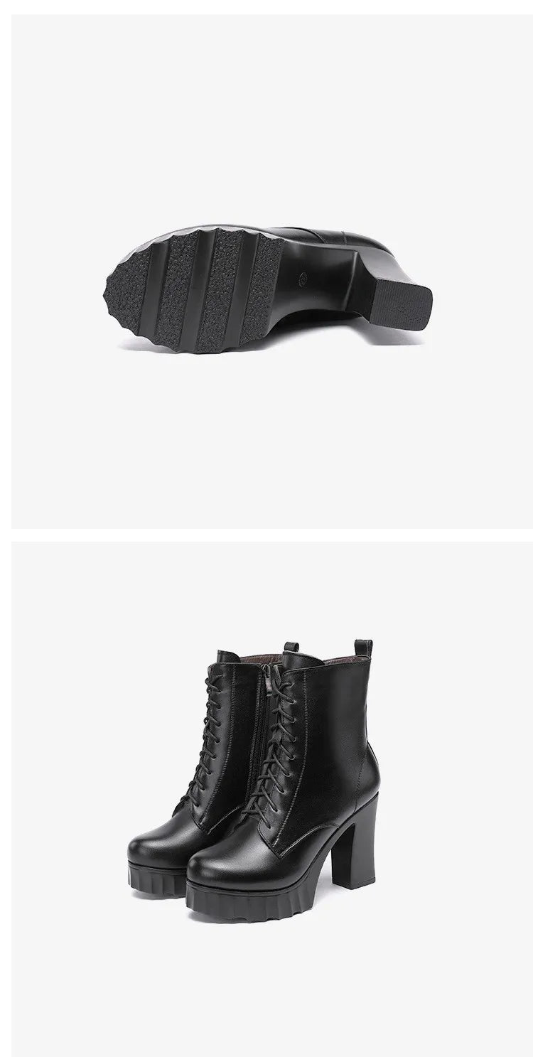 10cm Small Size 32-43 All Match Comfortable Block High Heels Shoes Fall Winter Boots 2025 Thick Platform Shoes Ankle Boots