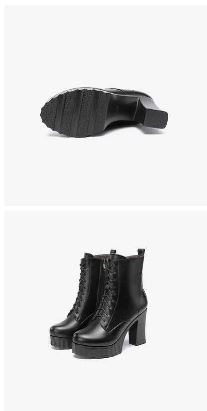 10cm Small Size 32-43 All Match Comfortable Block High Heels Shoes Fall Winter Boots 2025 Thick Platform Shoes Ankle Boots