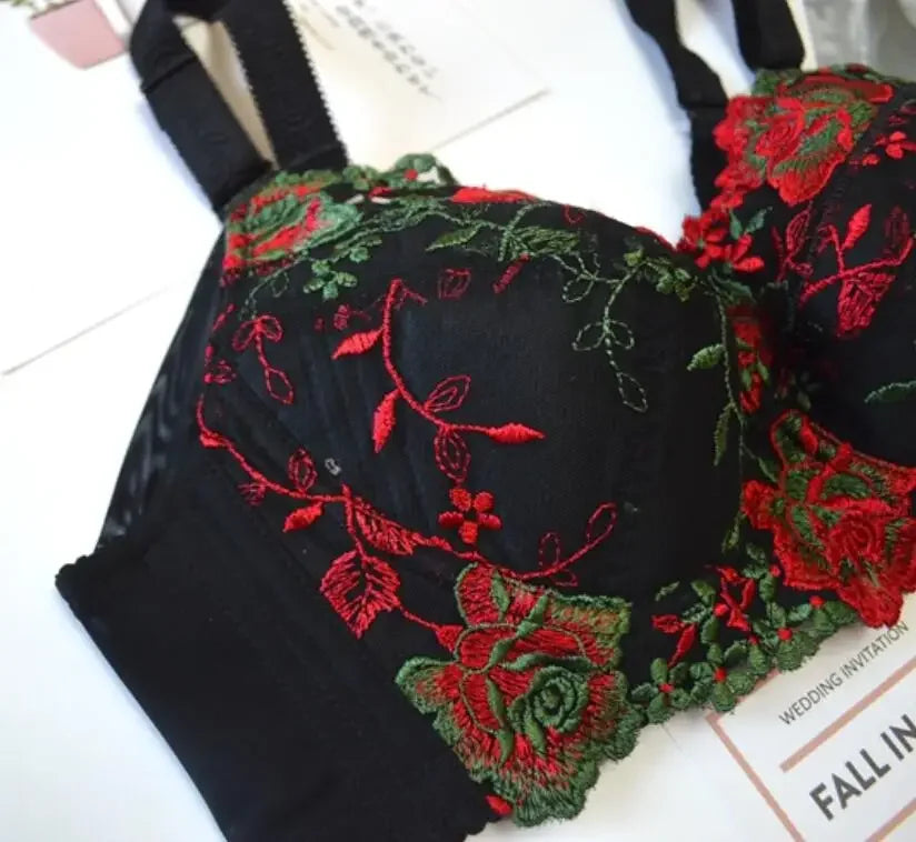 Womens Underwire Push Up Lingerie Minimizer Bra Lightly Lined Floral Lace Embroidery Full Coverage 36 38 40 42 44 B C D E F G H