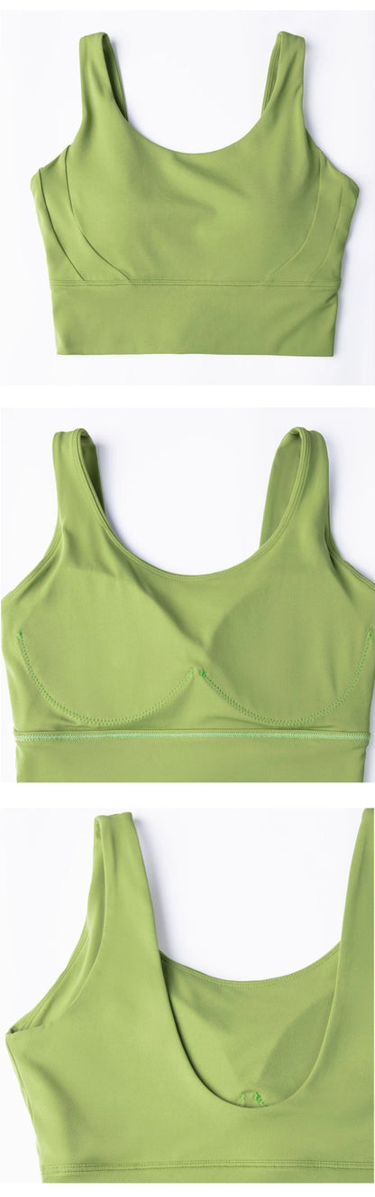Seamless Yoga Set Women Gym Clothing Sports Bra Semi-Fixed Cups Workout Tops Anti Rolling Yoga Leggings with Pocket Tights