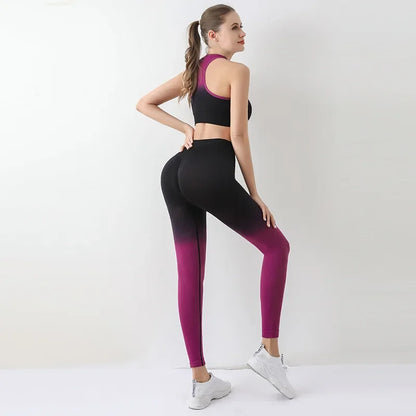 Summer Thin Yoga Trousers High-Waisted Push-Up Peach Hip Pants Gradient Tight Running Training Fitness Sport Suit