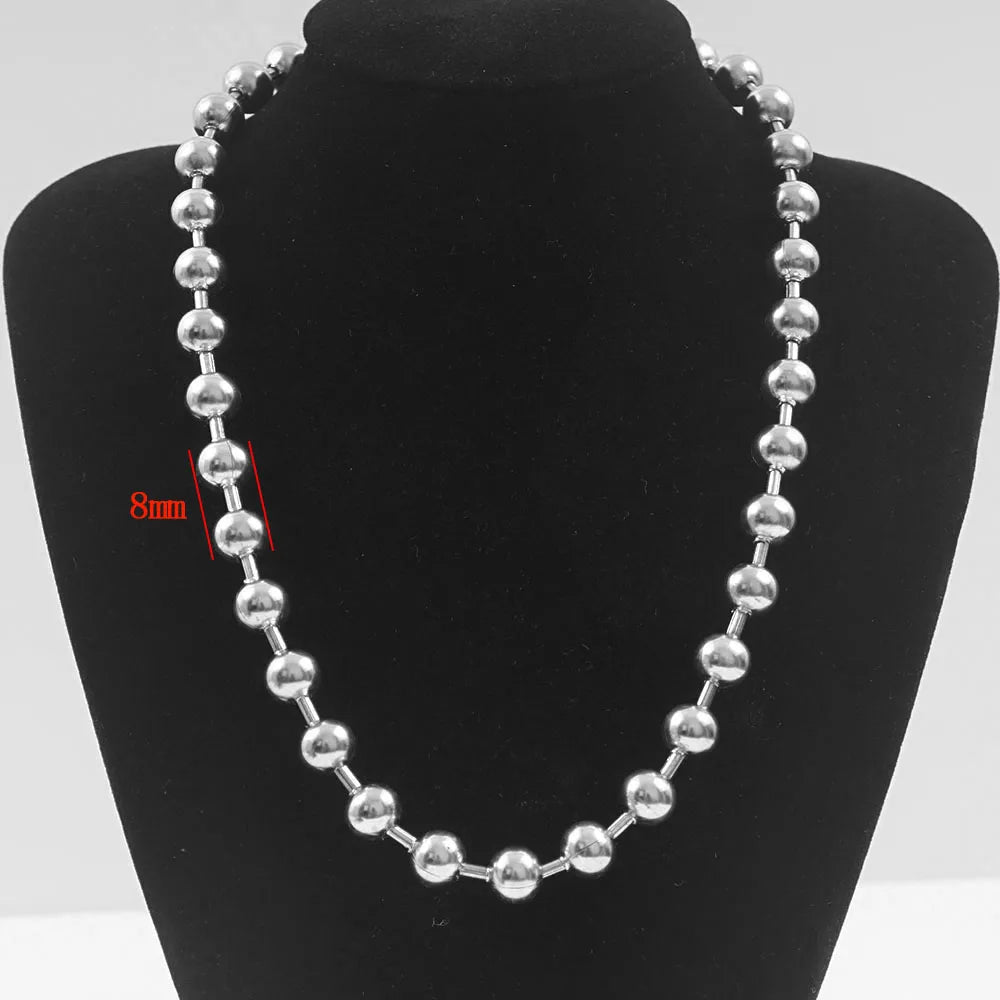 3/6/8mm Ball Bead Necklaces Stainless Steel For Women Gold/Silver Color Metal Big Bead Chain Choker Men Jewelry Accessories