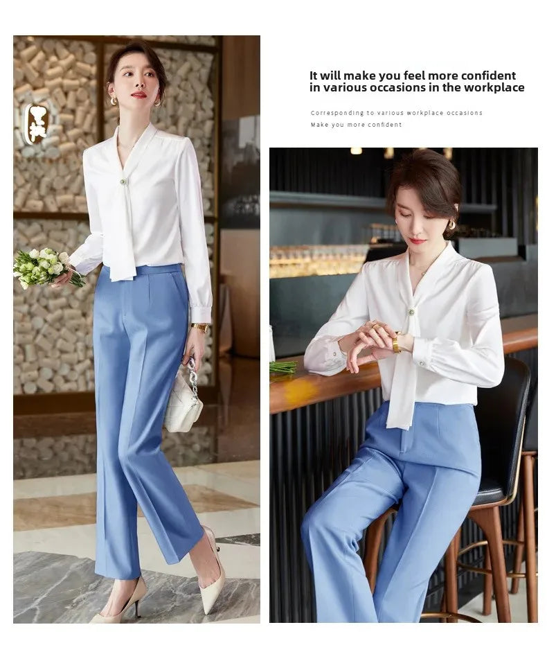 Women's Summer Professional White Shirt Short Sleeves Hotel Front Desk Workwear Korean Style OL Business Shirt White Collar Work