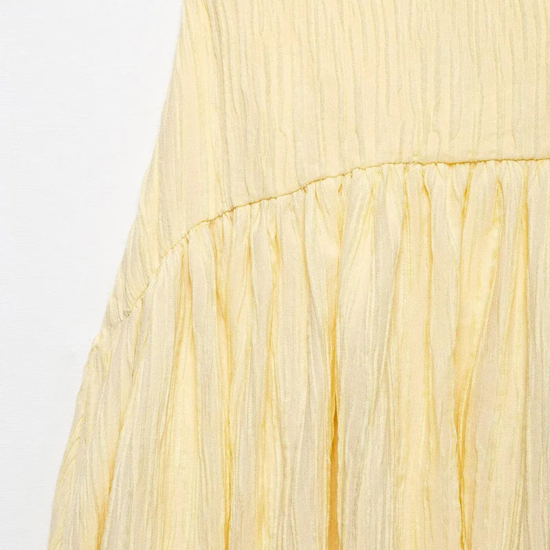 Women's Dress Yellow Pleated Sexy Backless Slip Dress Female Sleeveless Midi Dress 2026 Summer New Square Collar Beach Vestidos