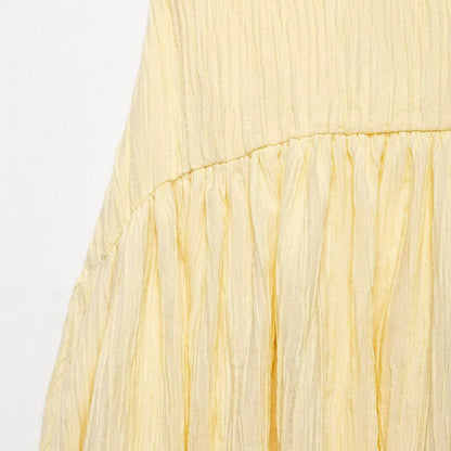 Women's Dress Yellow Pleated Sexy Backless Slip Dress Female Sleeveless Midi Dress 2026 Summer New Square Collar Beach Vestidos