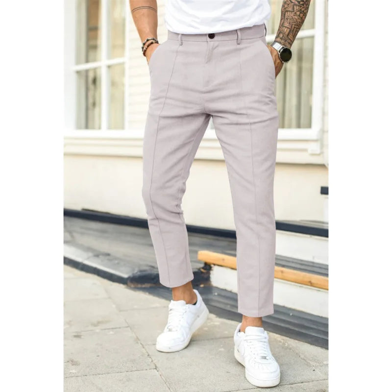 Men's Casual Pure Color Double Fold Line West Pants Spring Summer Autumn Fashion City Style Cotton Polyester Blend Leisure Tr...