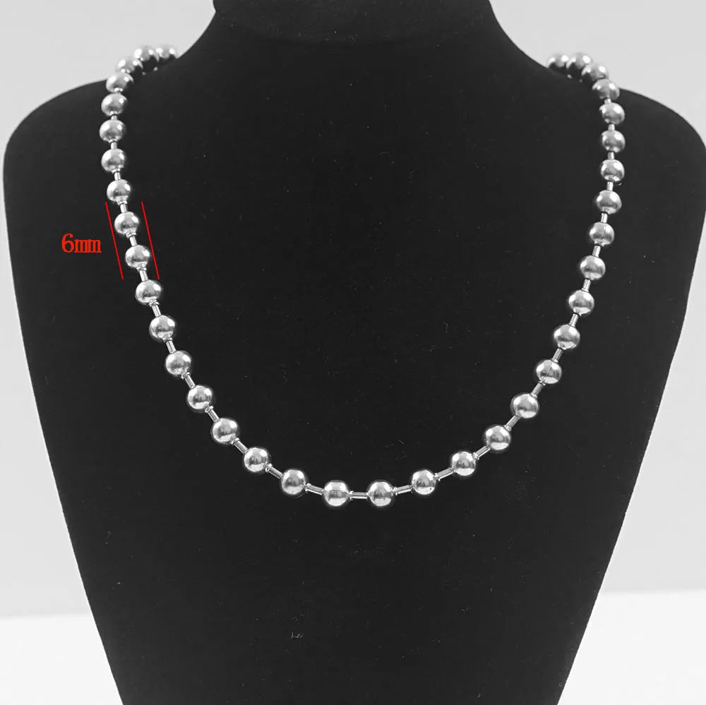 3/6/8mm Ball Bead Necklaces Stainless Steel For Women Gold/Silver Color Metal Big Bead Chain Choker Men Jewelry Accessories