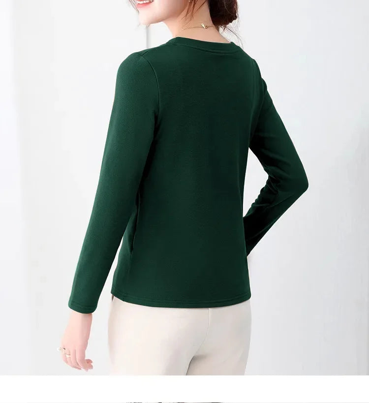 Korean Style Women's round Neck Long Sleeve Base Shirt Early Autumn New Pure Color Threaded Top Trendy T-shirt Slim Fit