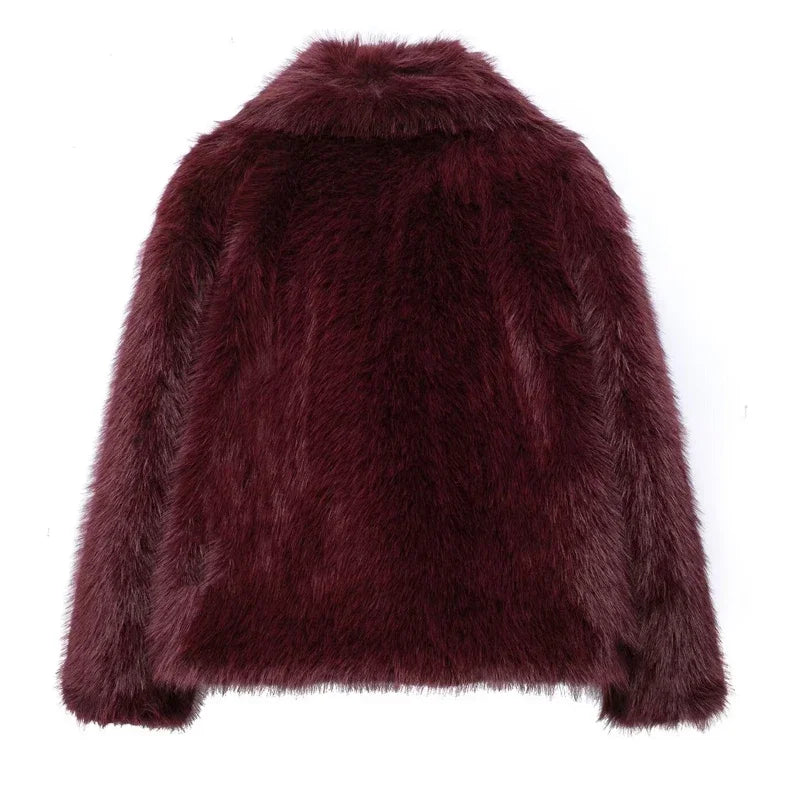 MUJER Faux Fur Coat Plush Fluffy Women's Jacket 2025 Woman Autumn Winter New in Outerwears White Red Gray Black Blends Coats