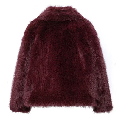 MUJER Faux Fur Coat Plush Fluffy Women's Jacket 2025 Woman Autumn Winter New in Outerwears White Red Gray Black Blends Coats
