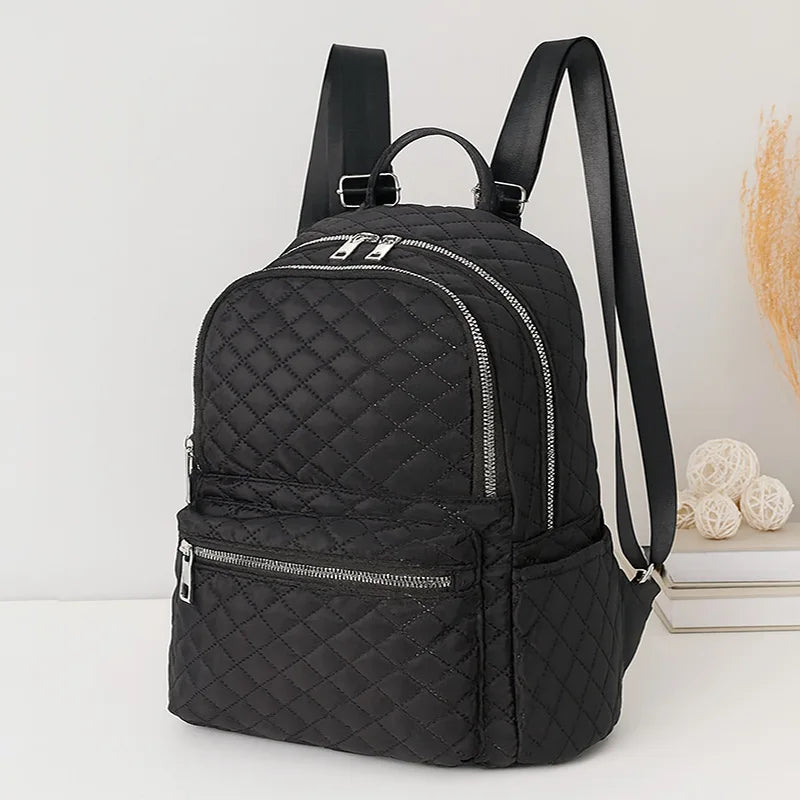 Fefeng Large Capacity Fashionable Diamond Pattern Portable Backpack Unisex Casual Travel Oxford Cloth Versatile Backpack