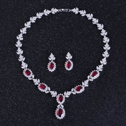 Elegant Chinese Style Bride Zirconia Jewelry Set Necklace Earrings Headpiece by Liangya Lirun Suitable for Weddings